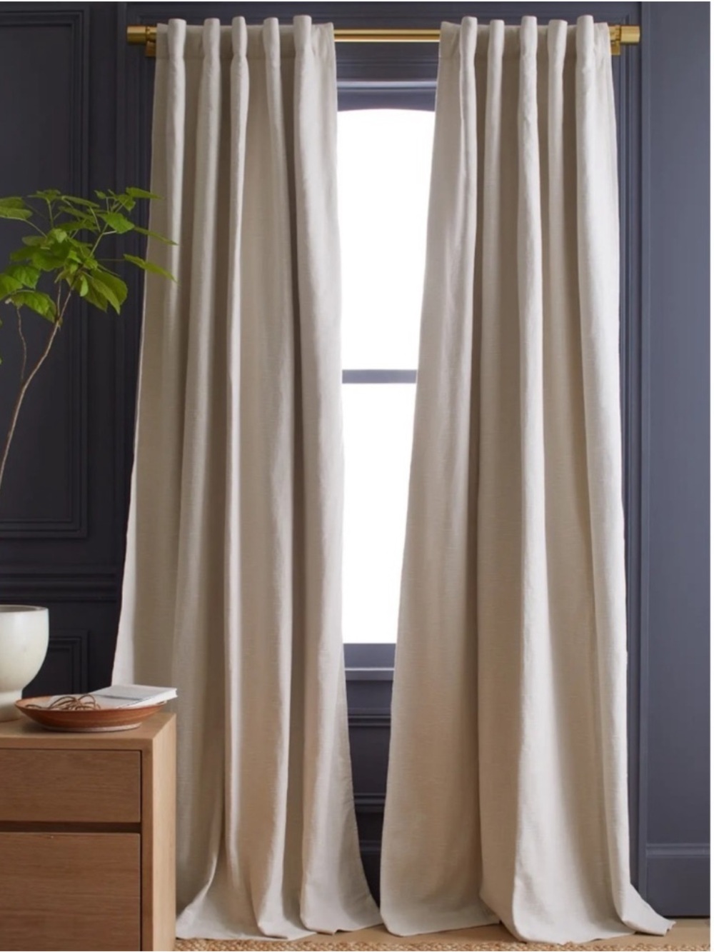 QUINCE Set Of 2 48x108 Cotton Slub Room Darkening Curtains Natural 1186